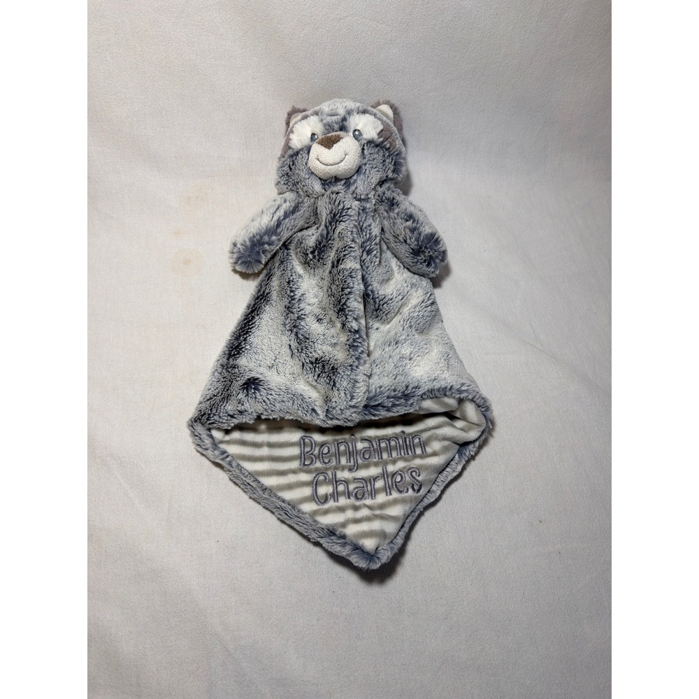 Grey Raccoon Plush Security Blanket Lovey Striped Personalized